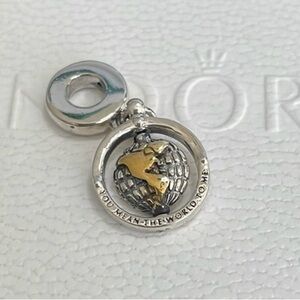 Pandora Silver and 14k Gold You Mean The World To Me Spinning Charm Retired Rare